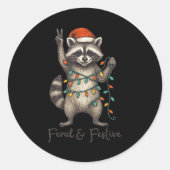 Funny Feral And Festive Raccoon Santa Hat Retro Ch Ronde Sticker (Voorkant)