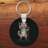 Funny Feral And Festive Raccoon Santa Hat Retro Ch Sleutelhanger (Voorkant)