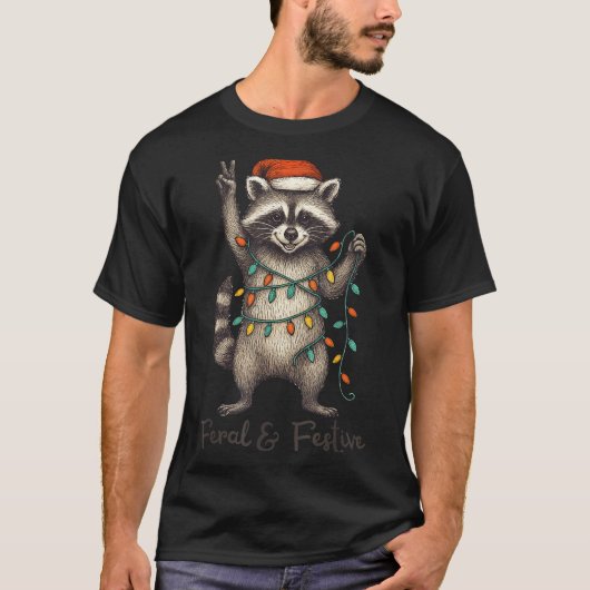 Funny Feral And Festive Raccoon Santa Hat Retro Ch T-shirt (Voorkant)