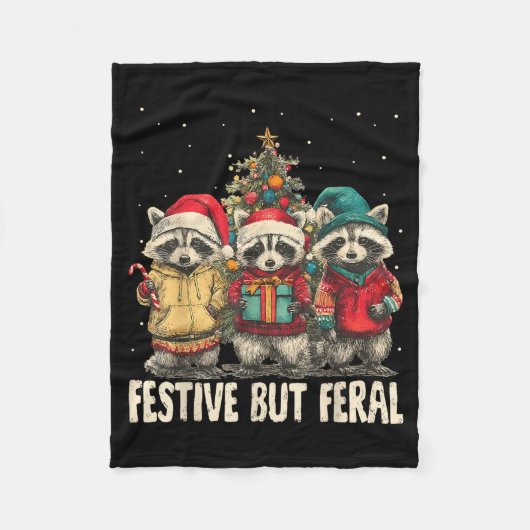 Funny Feral But Festive Christmas Raccoons Xmas Ho Fleece Deken (Voorkant)