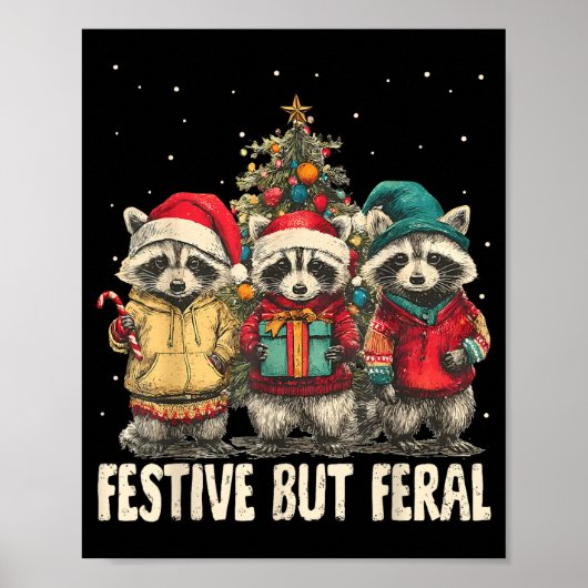 Funny Feral But Festive Christmas Raccoons Xmas Ho Poster (Voorkant)