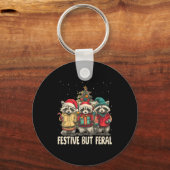 Funny Feral But Festive Christmas Raccoons Xmas Ho Sleutelhanger (Voorkant)
