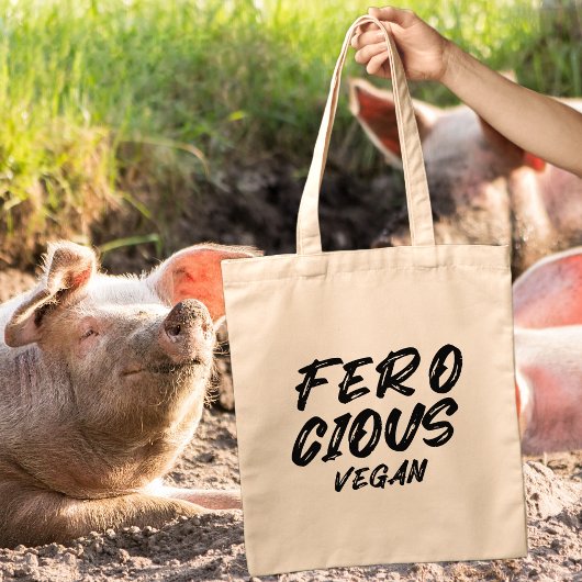 Funny Ferocious Vegan, minimalist Tote Bag