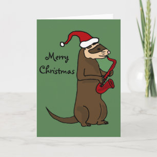 Funny Ferret die Saxophone kerstkunst speelt Feestdagen Kaart
