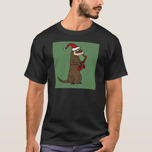 Funny Ferret die Saxophone kerstkunst speelt T-shirt (Voorkant)