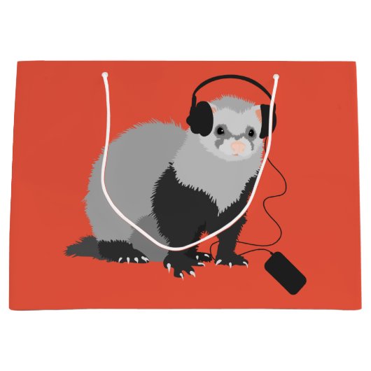 Funny Ferret Music Lover Large Cadeautasje (Voorkant)