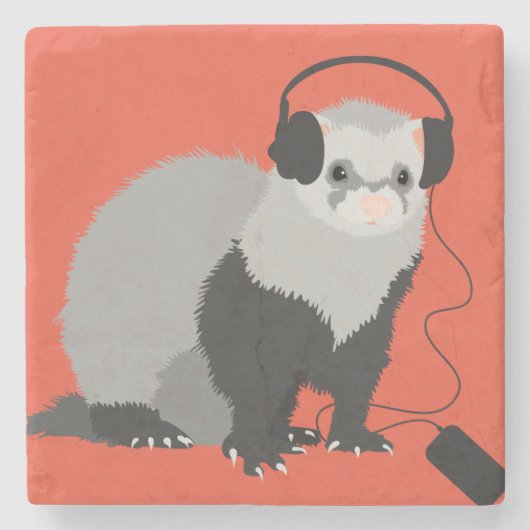 Funny Ferret Music Lover Stenen Onderzetter (Voorkant)