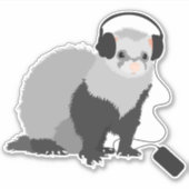 Funny Ferret Music Lover Sticker (Voorkant)