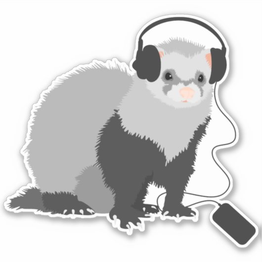 Funny Ferret Music Lover Sticker (Voorkant)