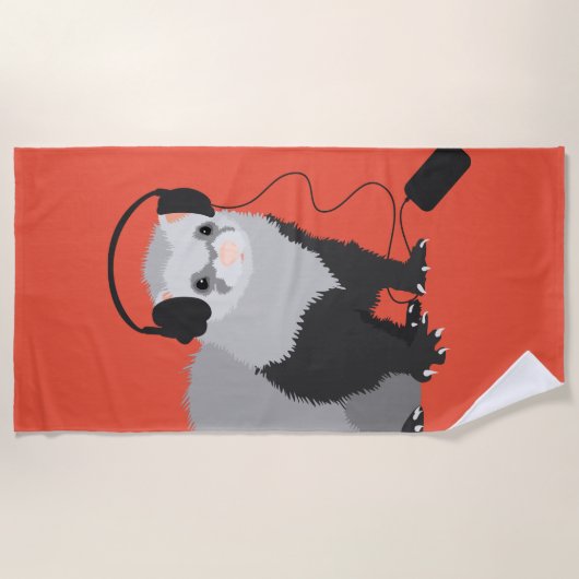 Funny Ferret Music Lover Strandlaken (Voorkant)