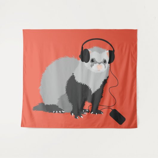 Funny Ferret Music Lover Wandkleed (Voorkant (horizontaal))