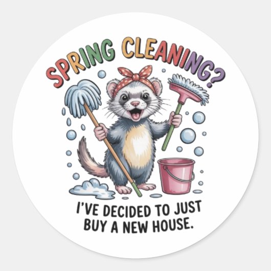 Funny Ferret Spring Cleaning Vinyl Sticker (Voorkant)
