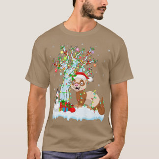 Funny Ferret Xmas Tree Lighting Santa Hat Ferret C T-shirt