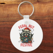 Funny Festive But Feral Santa Raccoon Lover Animal Sleutelhanger (Voorkant)