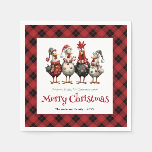 Funny festive chickens napkins with name editable servet (Voorkant)