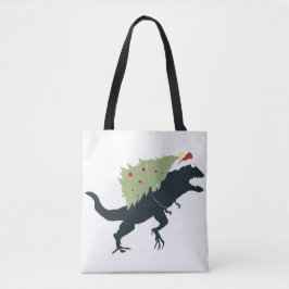 Funny Festive Dino Christmas Tote Bag
