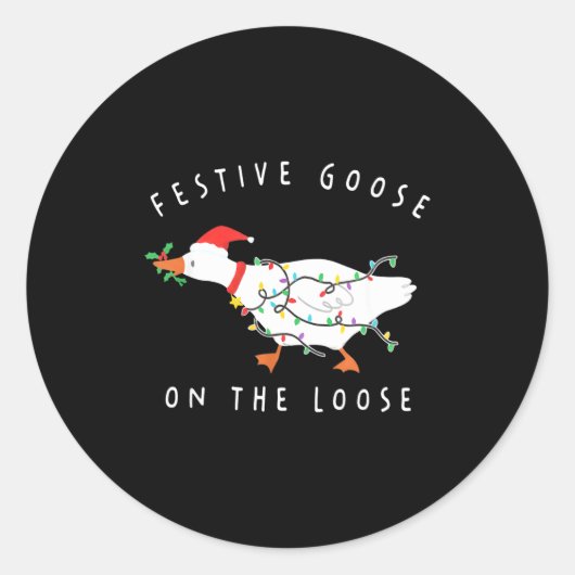 Funny Festive Goose On The Loose Christmas Ronde Sticker (Voorkant)