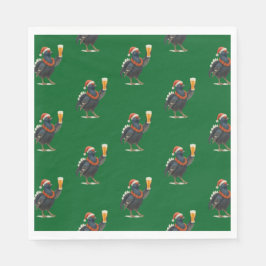 Funny Festive Grouse with Beer Christmas Napkins Servet
