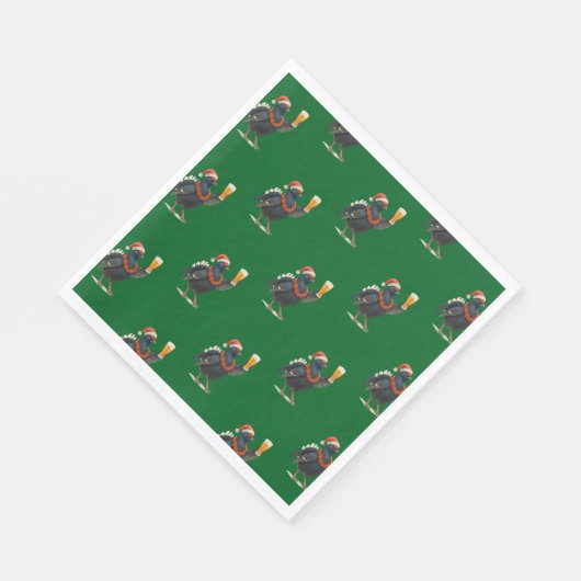 Funny Festive Grouse with Beer Christmas Napkins Servet (Hoek)
