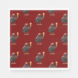 Funny Festive Grouse with Beer Christmas Napkins Servet