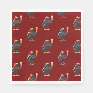 Funny Festive Grouse with Beer Christmas Napkins Servet