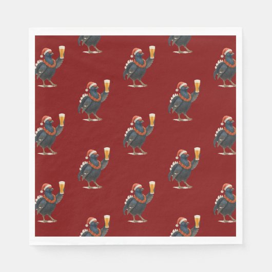 Funny Festive Grouse with Beer Christmas Napkins Servet (Voorkant)