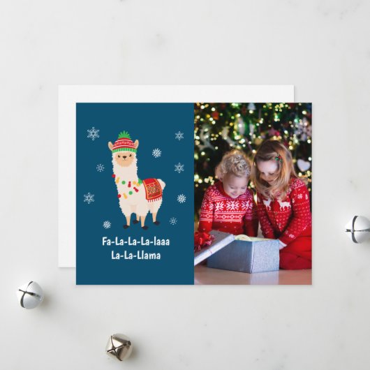 Funny Festive Llama Pun Foto Feestdagenkaart (Voorkant / Achterkant in situ)