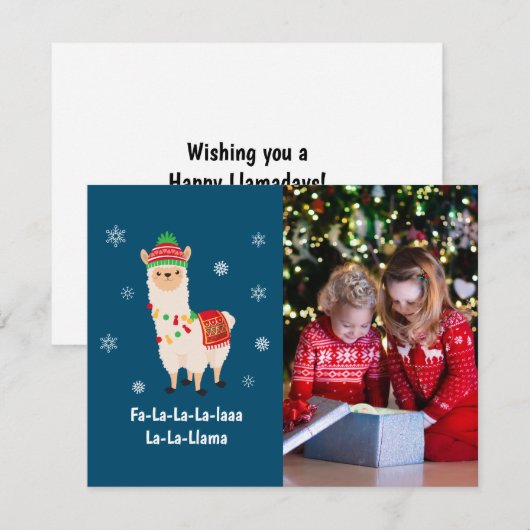Funny Festive Llama Pun Foto Feestdagenkaart (Voorkant / Achterkant)