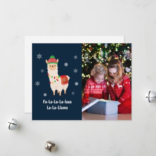 Funny Festive Llama Pun Photo Holiday Kaart (Voorkant / Achterkant in situ)