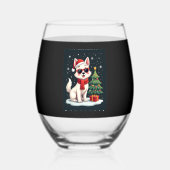 Funny Festive Sunglasses Dog with Christmas Tree C Wijnglas Zonder Voet (Voorkant)