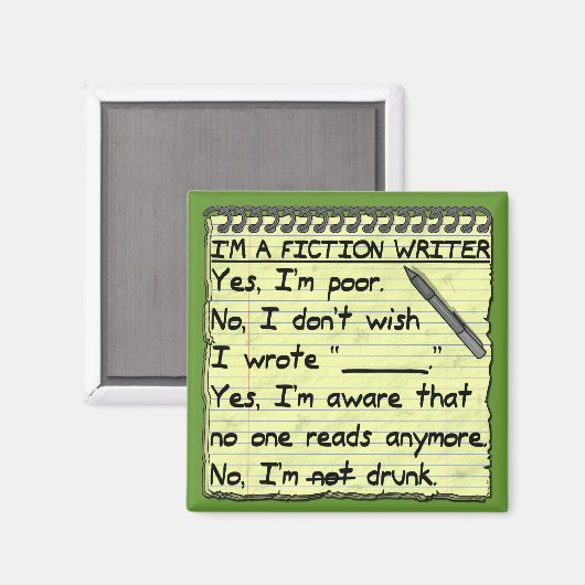 Funny Fiction Writer antwoordblad Drink Magneet (Voorkant / Achterkant)