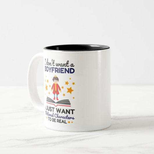 Funny Fictional Character Lover Book Reader Tweekleurige Koffiemok (Voorkant links)