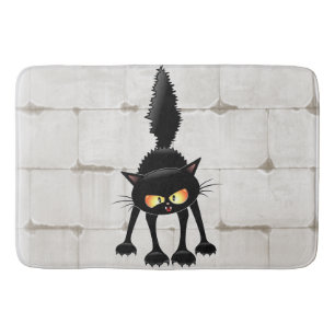 Funny Fierce Black Cat Cartoon Badmat