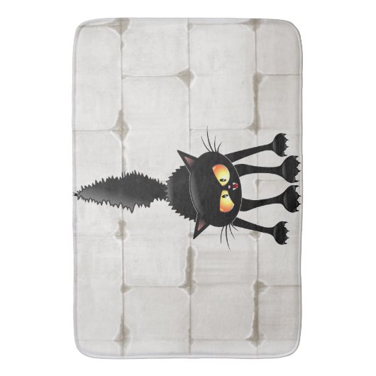 Funny Fierce Black Cat Cartoon Badmat (Voorkant Verticaal)