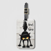 Funny Fierce Black Cat Cartoon Bagagelabel (Voorkant (verticaal))