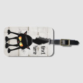 Funny Fierce Black Cat Cartoon Bagagelabel (Voorkant (horizontaal))