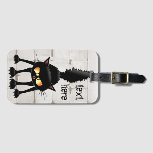 Funny Fierce Black Cat Cartoon Bagagelabel (Voorkant (horizontaal))