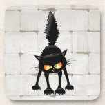 Funny Fierce Black Cat Cartoon  Bier Onderzetter<br><div class="desc">Funny Fierce Black Cat Cartoon Character looking menacing. Original Vector Art Design © BluedarkArt TheChameleonArt.</div>