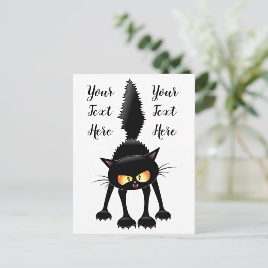 Funny Fierce Black Cat Cartoon Briefkaart (Staand voorkant)