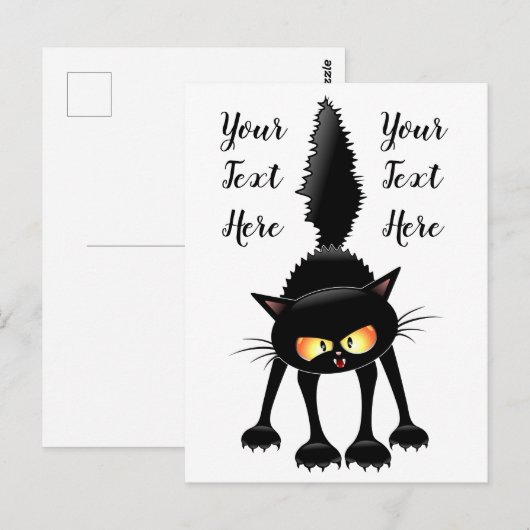 Funny Fierce Black Cat Cartoon Briefkaart (Voorkant / Achterkant)