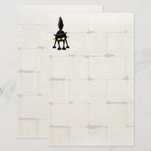 Funny Fierce Black Cat Cartoon  Briefpapier (Voorkant / Achterkant)
