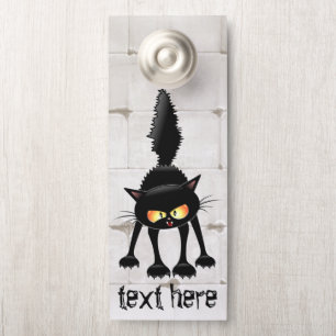 Funny Fierce Black Cat Cartoon Deurhanger