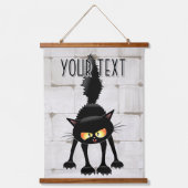 Funny Fierce Black Cat Cartoon Hangend Wandkleed (Voorkant)