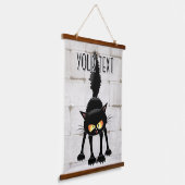 Funny Fierce Black Cat Cartoon Hangend Wandkleed (Gebogen)