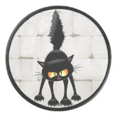Funny Fierce Black Cat Cartoon Hockey Puck (Voorkant)