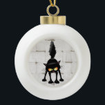 Funny Fierce Black Cat Cartoon  Keramische Bal Ornament<br><div class="desc">Funny Fierce Black Cat Cartoon Character looking menacing. Original Vector Art Design © BluedarkArt TheChameleonArt.</div>