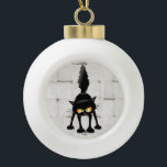 Funny Fierce Black Cat Cartoon  Keramische Bal Ornament<br><div class="desc">Funny Fierce Black Cat Cartoon Character looking menacing. Original Vector Art Design © BluedarkArt TheChameleonArt.</div>