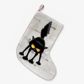 Funny Fierce Black Cat Cartoon Kleine Kerstsok (Voorkant (Hangend))