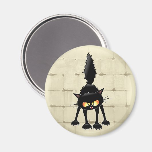 Funny Fierce Black Cat Cartoon Magneet (Voorkant / Achterkant)