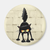 Funny Fierce Black Cat Cartoon Magneet (Voorkant)